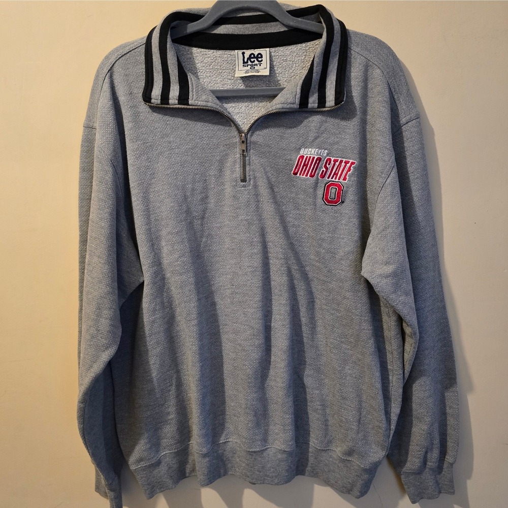 Vintage 90s Lee Sport Ohio State Buckeyes Sweatshirt Mens Medium Gray 1/4 Zip